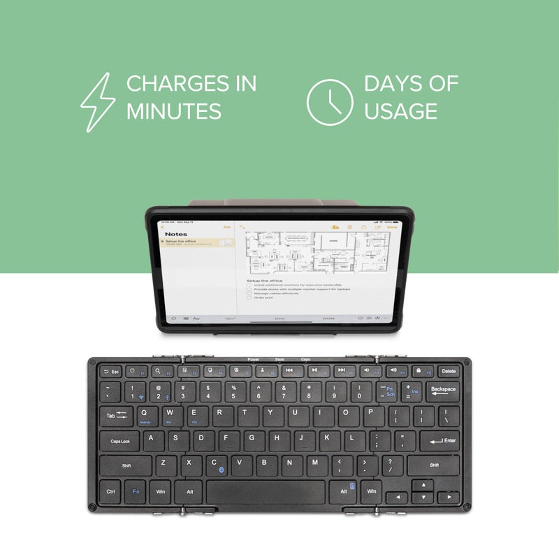 Plugable Foldable Bluetooth Keyboard for iPad, iPhones, Android, and Windows, Full-Size Multi-Device Keyboard, Wireless and Portable with Included Stand (11.5 inches) Upgraded Version of BT-KEY3 - Image 4